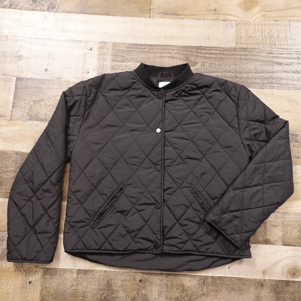 Joie Quilted Snap Bomber Jacket women's medium black